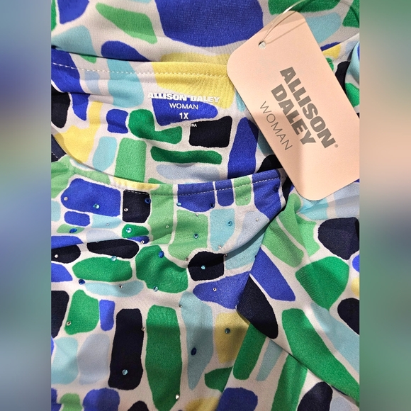 NWT Allison Daley Multicolor Geometric Long Sleeve Top 1X - Picture 2 of 7